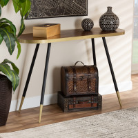 Baxton Studio RS1210-W-Console Lauro Modern and Contemporary Walnut Wood Finished and Two-Tone Gold and Black Metal Console Table